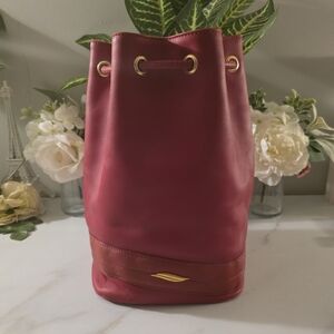 Elegant Red Leather Bucket Backpack Made In Italy By S.T. Dupont